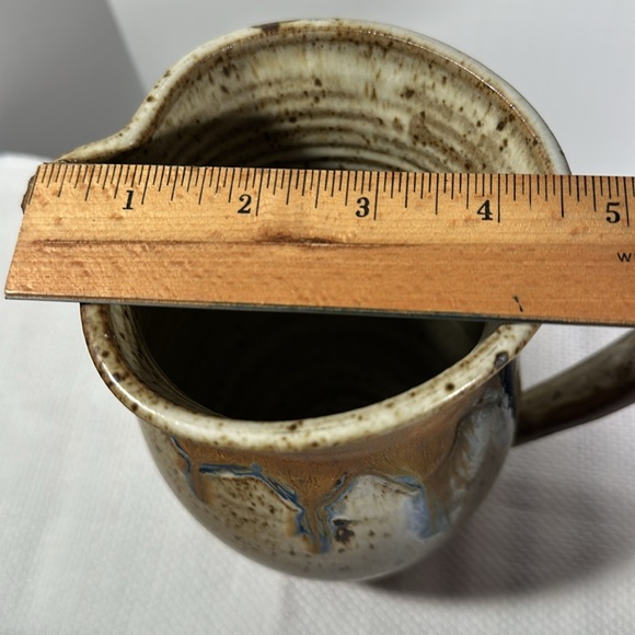 Rustic Brown & Beige Ceramic Pitcher Studio Pottery Hand Thrown Boho Decor - Picture 5 of 15